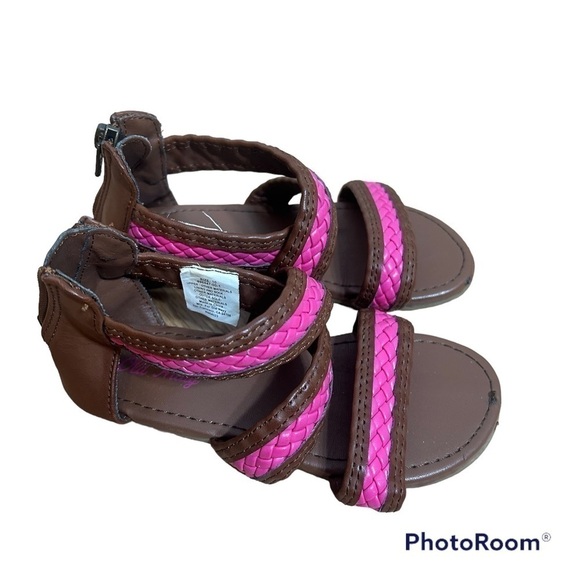Old Navy Gladiator Sandals Sz 10 Brown Pink Open Toe Kids Toddler Girls - Picture 1 of 8